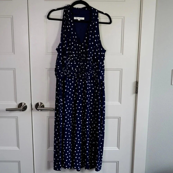 Evan‎ Picone Polka Dot Halter Neck Dark Blue Dress Size 16W - Picture 1 of 6